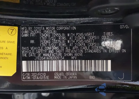 2008 Toyota Highlander z USA, uszkodzony, nr VIN JTEDS41A782009154